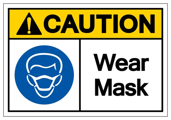 Let op slijtage masker symbool teken, vector illustratie, isoleren op witte achtergrond label. Eps10 — Stockvector