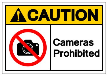 Dikkat Kameralar Yasak Sembol İşareti, Vektör İllüstrasyon, Beyaz Arka Plan Etiketi İzole . Eps10 