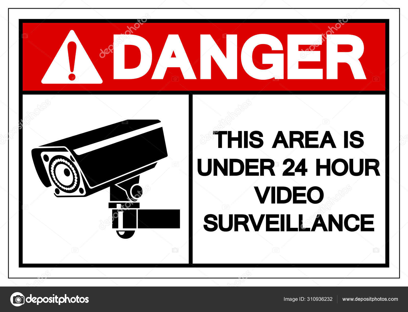 Danger This Area Is Under Hour Video Surveillance Symbol Sign Stock