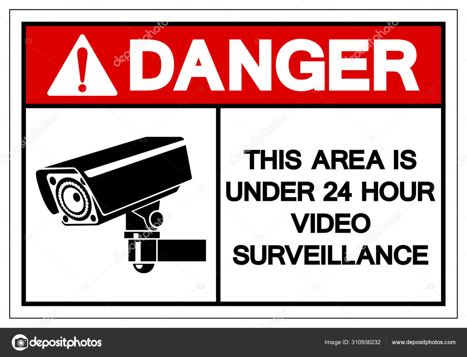 Danger This Area Is Under 24 Hour Video Surveillance Symbol Sign Stock
