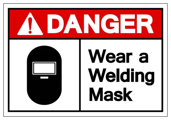 Peligro Use un signo de símbolo de máscara de soldadura, ilustración de vectores, aislamiento en la etiqueta de fondo blanco .EPS10 — Vector de stock