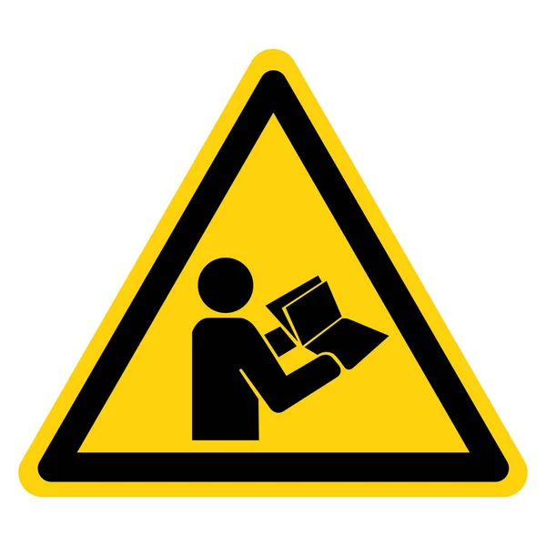 Advertencia Consulte la instrucción Manual Folleto Signo de símbolo, ilustración vectorial, aislado en la etiqueta de fondo blanco. EPS10 — Vector de stock