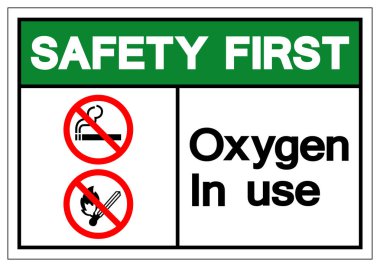 Güvenlik İlk Oksijen Kullanımı Sembol İşareti, Vektör İllüstrasyonu, Beyaz Arkaplan Etiketinde İzole Edilmiş. Bölüm 10 