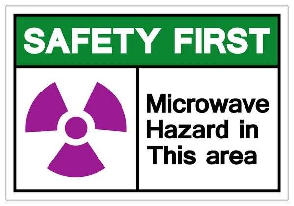 Seguridad primer peligro de microondas en este signo de símbolo de área, ilustración de vectores, aislamiento en la etiqueta de fondo blanco .EPS10 — Vector de stock