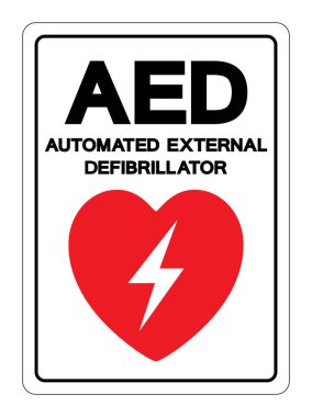 AED Otomatik Dış Defibrilatör Sembol İşareti, Vektör İllüstrasyonu, Beyaz Arkaplan Etiketinde İzole EPS10 