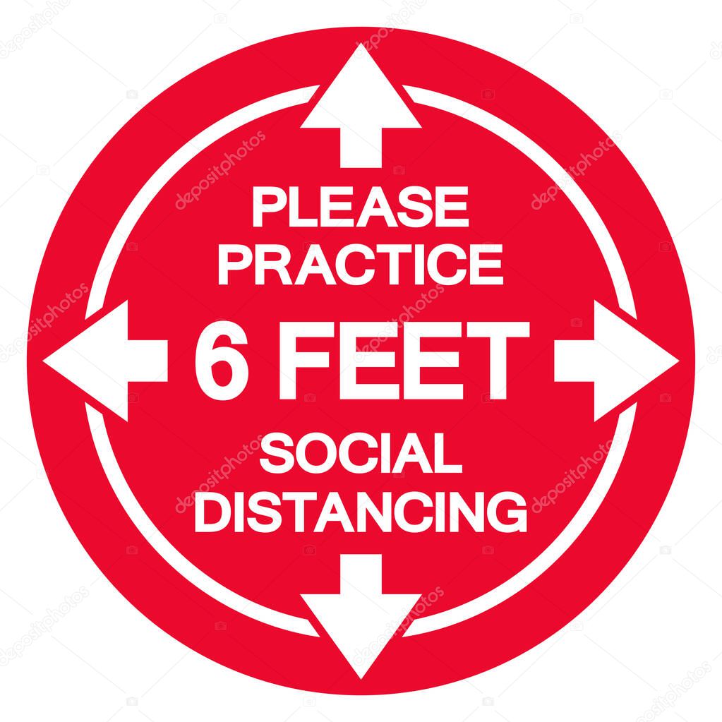 Please Practice 6 Feet Social Distancing Symbol, Vector  Illustration, Isolated On White Background Label. EPS10 