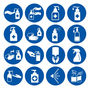 El dezenfektanı Sembolü İşareti, Vektör İllüstrasyonu, Beyaz Arkaplan Etiketinde İzole Edilme. EPS10 