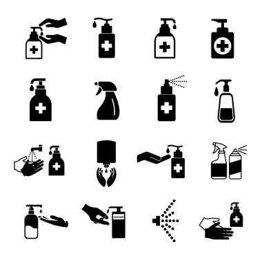 Siyah Dezenfektan Simgesi, Vektör İllüzyonu, Beyaz Arkaplan Etiketinde Tecrit. EPS10 