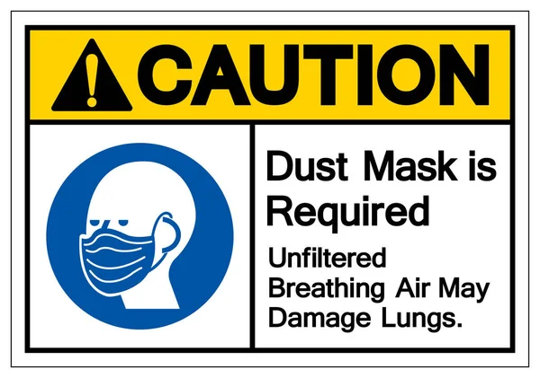 Máscara Polvo Precaución Necesario Respirar Aire Sin Filtrar Puede Dañar — Vector de stock