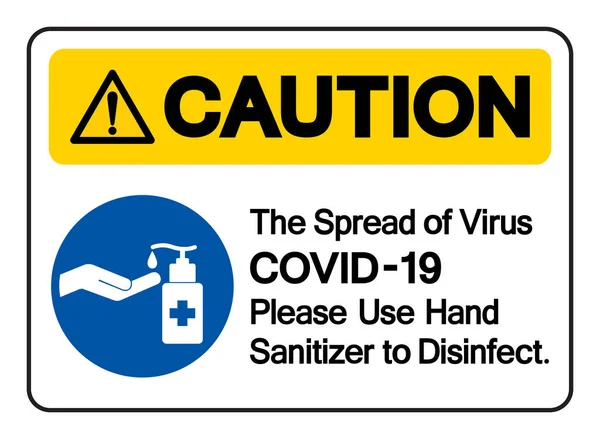 Precaución Propagación Del Virus Covid Por Favor Utilice Desinfectante Manos — Archivo Imágenes Vectoriales