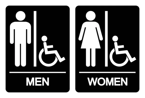Restroom Uomini Wonen Disabili Simbolo Segno Illustrazione Vettoriale Isolato Etichetta — Vettoriale Stock