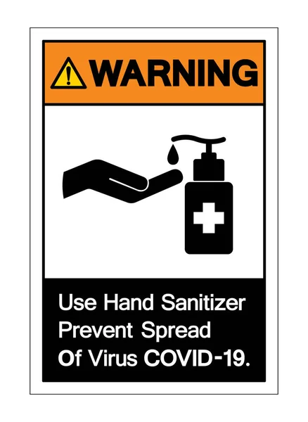 Uso Advertencia Desinfectante Manos Previene Propagación Del Virus Covid Signo — Archivo Imágenes Vectoriales