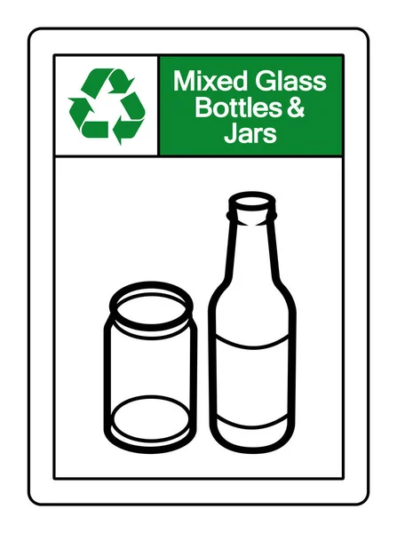 混合ガラス瓶 瓶リサイクルシンボルサイン ベクトルイラスト 白の背景ラベルに分離Eps10 — ストックベクタ