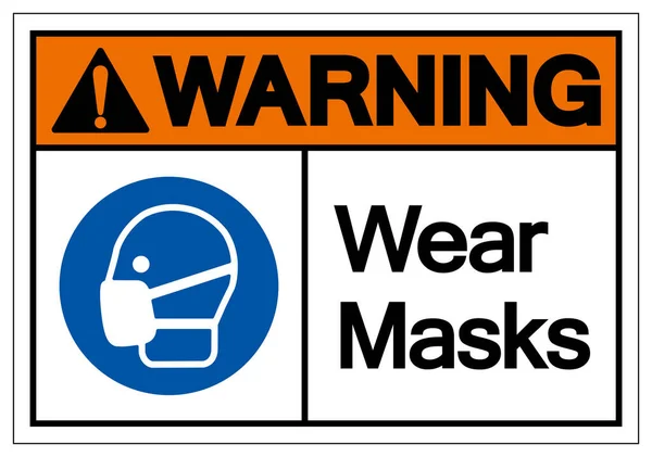 Προειδοποίηση Φορέστε Μάσκα Σύμβολο Διανυσματική Απεικόνιση Απομονώνονται Λευκό Φόντο Ετικέτα — Διανυσματικό Αρχείο