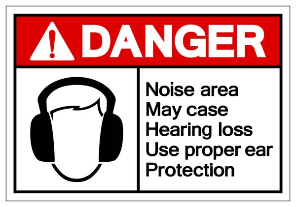 危険ノイズエリア難聴ホワイトバックグラウンドラベルに適切な耳の保護シンボルサイン ベクトルイラスト アイソレーションを使用してください Eps10 — ストックベクタ