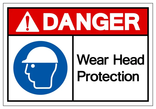 Sinal Símbolo Proteção Cabeça Desgaste Perigo Ilustração Vetor Isolado Etiqueta —  Vetores de Stock