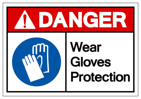 危険摩耗手袋保護シンボルサイン ベクトルイラスト 白の背景ラベルに隔離 — ストックベクタ
