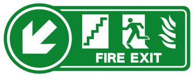 Yangın Merdiveni Oku Sol Alt Sembol İşareti, Vektör İllüstrasyonu, Beyaz Arkaplan Laboratuvarında Tecrit. EPS10