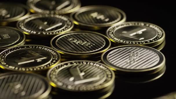 Rotating shot of Bitcoins digital cryptocurrency - BITCOIN LITECOIN — Stock Video