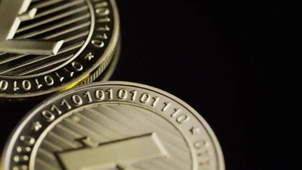 Περιστρεφόμενο πλάνο των Bitcoin ψηφιακό κρυπτονομίσματος-Bitcoin Λίτα — Αρχείο Βίντεο