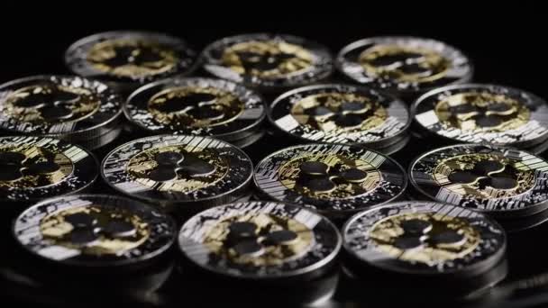 Rotating shot of Bitcoins digital cryptocurrency — Stock Video