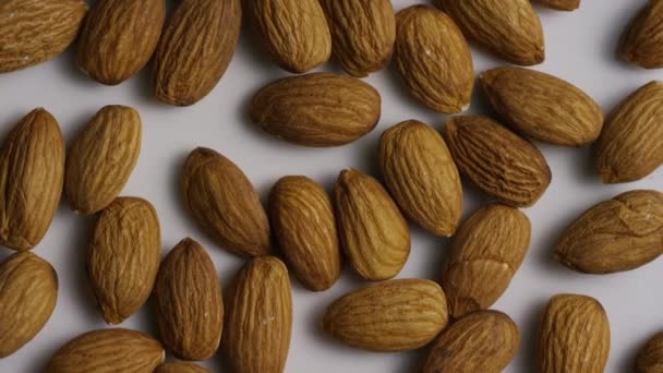 Rotating shot of almonds on a white surface — Stock Video