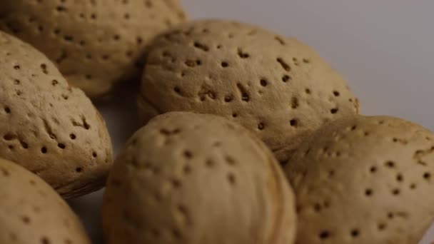 Rotating shot of almonds on a white surface — Stock Video