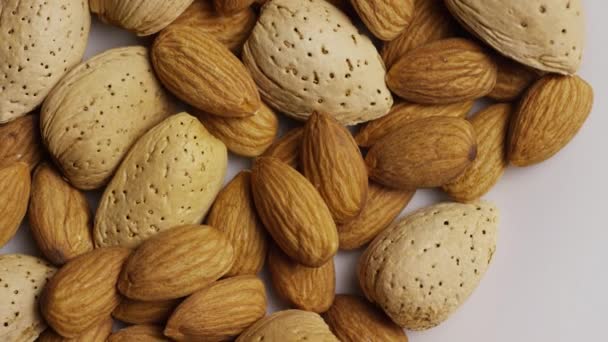 Plan rotatif d'amandes sur une surface blanche — Video