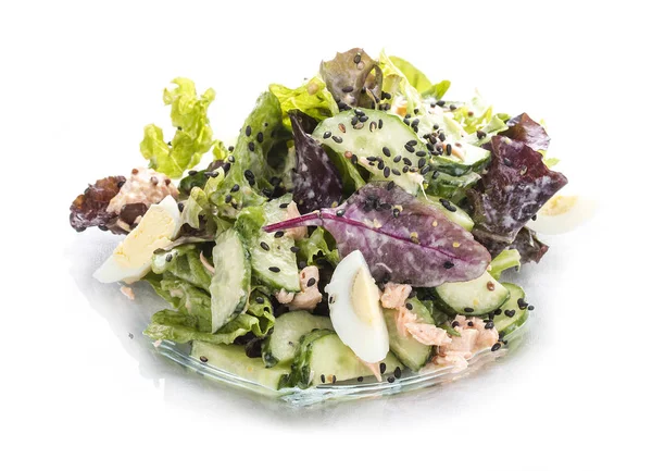 Saláta lazac és zöldség osztriga mártással. Ázsiai ebéd — Stock Fotó