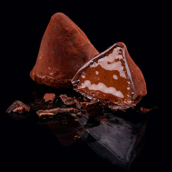 Chocolate candies, handmade. Spanish truffle with a rum — Stock Photo, Image