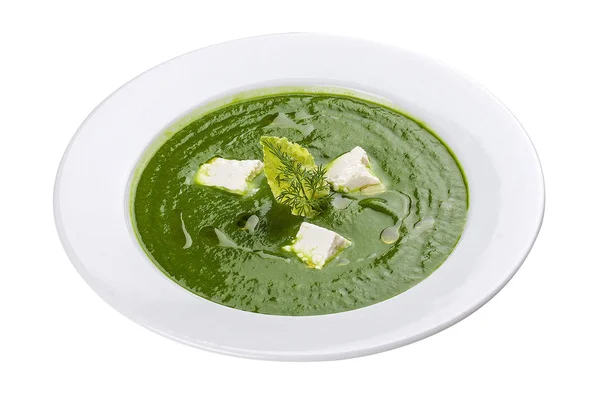 Grädde soppa med broccoli. På en vit bakgrund — Stockfoto