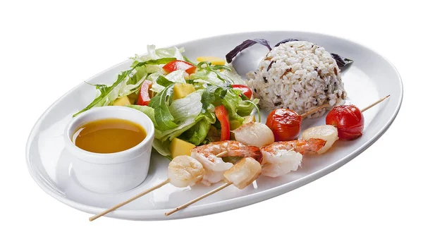 Mariscos con arroz y verduras —  Fotos de Stock