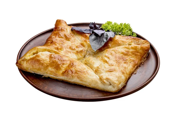 Khachapuri. Tradycyjny kaukaski ciasto Puff. Na drewnianej płycie. — Zdjęcie stockowe