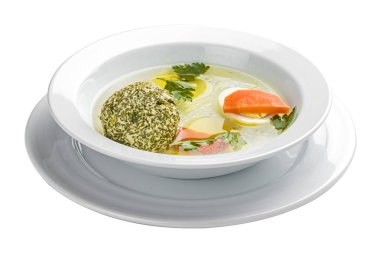 Beyaz bir arka plan üzerinde bir köfte ile hindi ile Et suyu