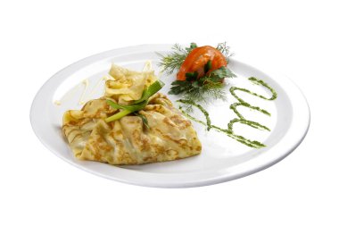 Krep ve dolgulu buğday unu. Beyaz arka planda