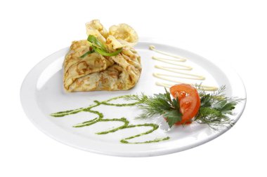 Krep ve dolgulu buğday unu. Beyaz arka planda