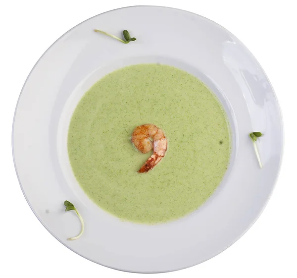 Cream soup with broccoli. Top view on white background — Stock Image Cream soup with broccoli. Top view on white background Stock Picture