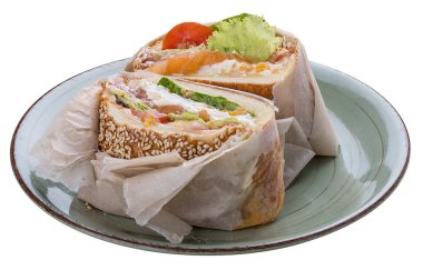 Kahvaltı. Somon ve salata ile Balık Burger