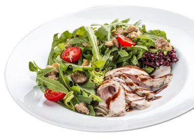 Tavuk, roka ve kestaneli salata.