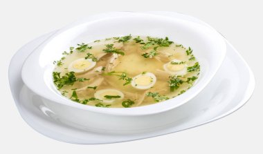 Bıldırcın yumurtalı tavuk çorbası ve kraker..