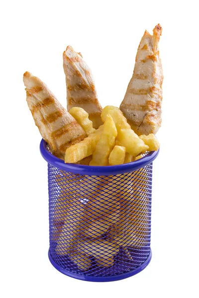 Kipfilet met frietjes in een glas. Maaltijden voor kinderen. — Stockfoto