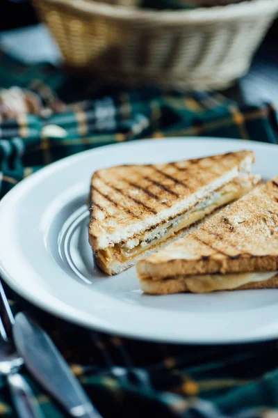 Triangular Toast Sandwiches Lettuce Ham Plate — Stock Photo, Image