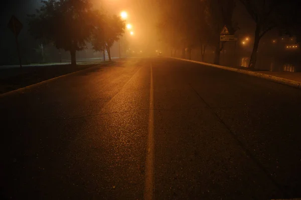 night cityscape in the fog in the photo