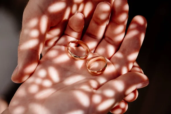 Wedding Rings Bride Groom Close Macro Shot Close — Stock Photo, Image