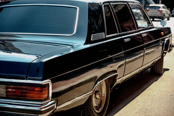 Black luxury retro car.Soviet retro car close up