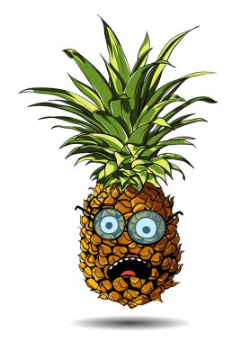 Tatlı ananas karikatür karakter duygu sürpriz beyaz