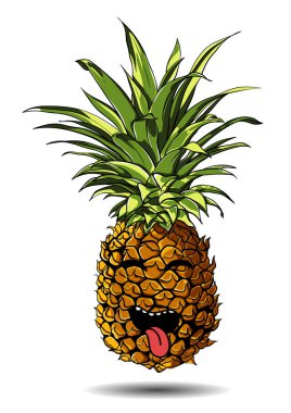 Sevimli taze ananas karikatür karakter duygu gülüyor