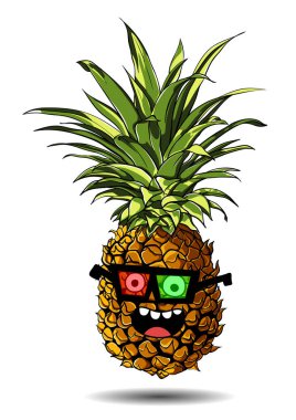 Sevimli taze ananas karikatür karakter duygu 3d gözlük