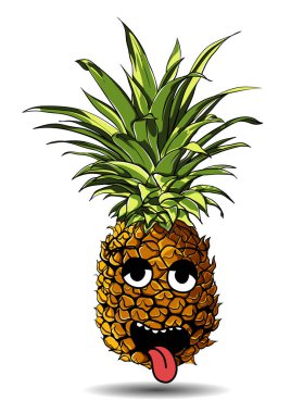 Sevimli taze ananas karikatür karakter duygu gülüyor