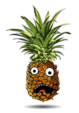 Sevimli çizgi film ananas karakter duygu üzerine beyaz dehşete